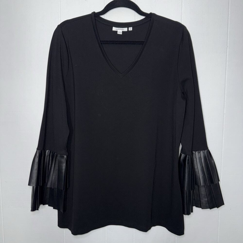 Chico’s Women’s Ponte Faux Leather-Trim Bell Sleeve Top Size 3, XL